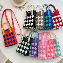 Load image into Gallery viewer, Checkered Rhombus Pattern Versatile Knitted Handbagag Contrast Color Mini Cute Crossbody Bag Mobile Phone Bag

