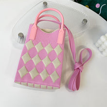 Load image into Gallery viewer, Checkered Rhombus Pattern Versatile Knitted Handbagag Contrast Color Mini Cute Crossbody Bag Mobile Phone Bag
