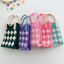 Load image into Gallery viewer, Checkered Rhombus Pattern Versatile Knitted Handbagag Contrast Color Mini Cute Crossbody Bag Mobile Phone Bag
