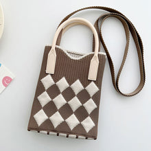 Load image into Gallery viewer, Checkered Rhombus Pattern Versatile Knitted Handbagag Contrast Color Mini Cute Crossbody Bag Mobile Phone Bag
