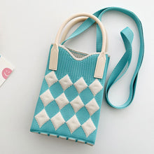 Load image into Gallery viewer, Checkered Rhombus Pattern Versatile Knitted Handbagag Contrast Color Mini Cute Crossbody Bag Mobile Phone Bag
