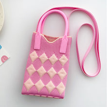 Load image into Gallery viewer, Checkered Rhombus Pattern Versatile Knitted Handbagag Contrast Color Mini Cute Crossbody Bag Mobile Phone Bag
