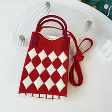 Load image into Gallery viewer, Checkered Rhombus Pattern Versatile Knitted Handbagag Contrast Color Mini Cute Crossbody Bag Mobile Phone Bag
