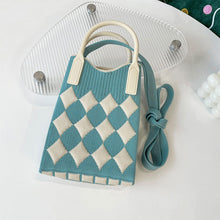 Load image into Gallery viewer, Checkered Rhombus Pattern Versatile Knitted Handbagag Contrast Color Mini Cute Crossbody Bag Mobile Phone Bag

