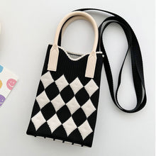 Load image into Gallery viewer, Checkered Rhombus Pattern Versatile Knitted Handbagag Contrast Color Mini Cute Crossbody Bag Mobile Phone Bag
