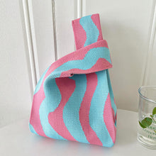 Load image into Gallery viewer, Contrast Color Striped Knitted Bag Shoulder Bag Handbag Soft Large Capacity Knitted Wrist Bag Shopping Bag

