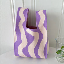 Load image into Gallery viewer, Contrast Color Striped Knitted Bag Shoulder Bag Handbag Soft Large Capacity Knitted Wrist Bag Shopping Bag
