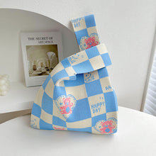 Load image into Gallery viewer, Checkerboard Love Bear Knitted Shoulder Bag Handbag Comfortable Portable Large Capacity Wrist Bag Casual Knitted Bag
