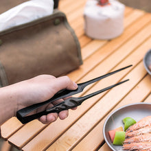 Load image into Gallery viewer, Outdoor Camping Barbecue Steak Clip Cooking Clamp 304 Stainless Steel Black Extended Blackbird Clip With Leather Cover Camping Cookware Supplies
