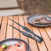 Load image into Gallery viewer, Outdoor Camping Barbecue Steak Clip Cooking Clamp 304 Stainless Steel Black Extended Blackbird Clip With Leather Cover Camping Cookware Supplies
