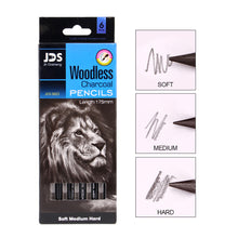 Load image into Gallery viewer, 3/6pcs Professional Woodless Carbon Sketch Pens Hard/Medium/Soft Woodless Charcoal Pencil Set Drawing Tool Painting Supplies

