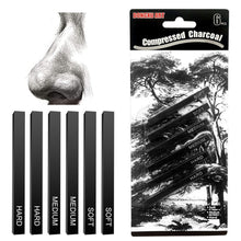Load image into Gallery viewer, 6pcs Carbon Strip Compressed Graphite Pencil Professional Pure Carbon Sketch Pens Hard/Medium/Soft Woodless Charcoal Pencil Set Drawing Tool Painting Supplies
