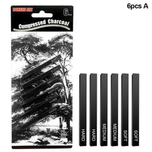 Load image into Gallery viewer, 6pcs Carbon Strip Compressed Graphite Pencil Professional Pure Carbon Sketch Pens Hard/Medium/Soft Woodless Charcoal Pencil Set Drawing Tool Painting Supplies
