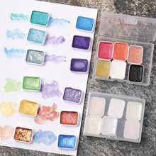 Load image into Gallery viewer, 6Color Shimmer Solid Watercolor Set Retro Painting Pearlescent Metal Candy Colors Set for Art Painting Nail Design
