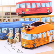 Load image into Gallery viewer, Bus Cute Pencil Case Large Capacity Canvas Pencil Bag Kids School Pen Box Children School Stationery Storage Bag Birthday Christmas Gifts
