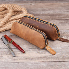 Load image into Gallery viewer, Retro Style Genuine Leather Pencil Bag Simple Stationery Case Handmade Pen Case Storage Bag Zipper Pencil Pouch School Supplies
