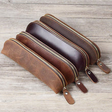 Load image into Gallery viewer, Retro Style Genuine Leather Pencil Bag Simple Stationery Case Handmade Pen Case Storage Bag Zipper Pencil Pouch School Supplies

