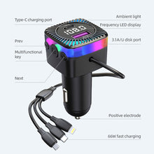 Load image into Gallery viewer, Car Bluetooth 5.3 FM Transmitter Wireless Audio Receiver Car MP3 Player 66W PD Fast Charger Ambient Light Muti-point Charger
