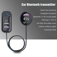 Load image into Gallery viewer, Car Bluetooth 5.3 FM Transmitter Wireless Audio Receiver Car MP3 Player 66W PD Fast Charger Ambient Light Muti-point Charger
