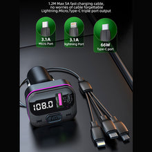 Load image into Gallery viewer, Car Bluetooth 5.0 FM Transmitter Wireless Audio Receiver Car MP3 Player 66W PD Fast Charger Ambient Light Muti-point Charger
