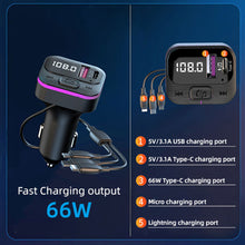 Load image into Gallery viewer, Car Bluetooth 5.0 FM Transmitter Wireless Audio Receiver Car MP3 Player 66W PD Fast Charger Ambient Light Muti-point Charger

