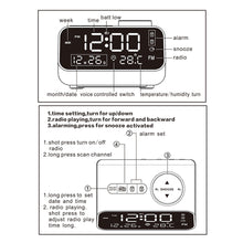 Load image into Gallery viewer, Mordern FM Radio LED Alarm Clock for Bedside Wake Up. Digital Table Calendar with Temperature Thermometer Humidity Hygrometer
