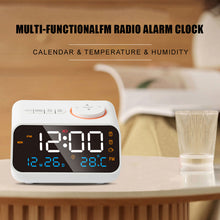 Load image into Gallery viewer, Mordern FM Radio LED Alarm Clock for Bedside Wake Up. Digital Table Calendar with Temperature Thermometer Humidity Hygrometer
