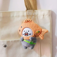 Load image into Gallery viewer, Plush Cranky Shark Adult Plush Toy Bag Pendant Shark with Fish Cap Soft Stuffed Doll Keychain Keyring Bags Pendant Plush Doll Gift
