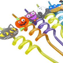 Load image into Gallery viewer, 1Pc Halloween Reusable Plastic Spiral Drinking Straws Funny Bat Pumpkin Ghost Witch Vampire Party Decoration Supplies
