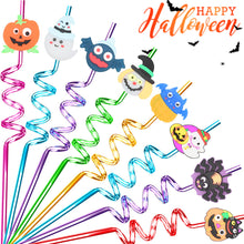 Load image into Gallery viewer, 1Pc Halloween Reusable Plastic Spiral Drinking Straws Funny Bat Pumpkin Ghost Witch Vampire Party Decoration Supplies
