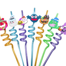 Load image into Gallery viewer, 1Pc Halloween Reusable Plastic Spiral Drinking Straws Funny Bat Pumpkin Ghost Witch Vampire Party Decoration Supplies
