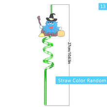 Load image into Gallery viewer, 1Pc Halloween Reusable Plastic Spiral Drinking Straws Funny Bat Pumpkin Ghost Witch Vampire Party Decoration Supplies
