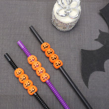 Load image into Gallery viewer, 5Pcs Halloween Reusable Plastic Drinking Straws Funny Bat Pumpkin Ghost Witch Vampire Party Decoration Supplies
