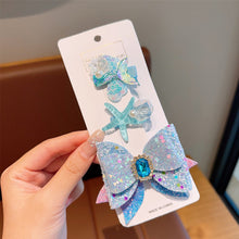 Load image into Gallery viewer, 3pcs Sequin Fish Tail Starfish Mermaid Princess Hair Clip Creative Shell Bow Bangs Hairpin Children's Girls Hair Accessories
