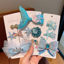 Load image into Gallery viewer, 3pcs Sequin Fish Tail Starfish Mermaid Princess Hair Clip Creative Shell Bow Bangs Hairpin Children's Girls Hair Accessories
