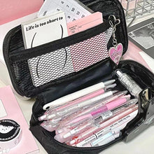 Load image into Gallery viewer, 1Pc Large Capacity Transparent Visual Window Canvas Pencil Case Student Stationery Box Black College Style Zipper Pencil Bag
