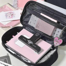 Load image into Gallery viewer, 1Pc Large Capacity Transparent Visual Window Canvas Pencil Case Student Stationery Box Black College Style Zipper Pencil Bag
