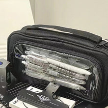 Load image into Gallery viewer, 1Pc Large Capacity Transparent Visual Window Canvas Pencil Case Student Stationery Box Black College Style Zipper Pencil Bag

