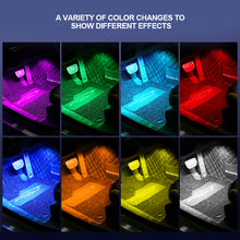 Load image into Gallery viewer, 4Pcs/Set 12V LED Car Interior Atmosphere Backlight Ambient Mood Foot Light With Cigarette USB Lighter Decorative APP Remote Control Lamp Auto Accessories
