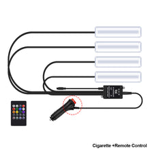 Load image into Gallery viewer, 4Pcs/Set 12V LED Car Interior Atmosphere Backlight Ambient Mood Foot Light With Cigarette USB Lighter Decorative APP Remote Control Lamp Auto Accessories
