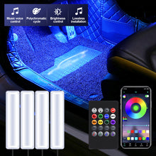 Load image into Gallery viewer, 4Pcs/Set 12V LED Car Interior Atmosphere Backlight Ambient Mood Foot Light With Cigarette USB Lighter Decorative APP Remote Control Lamp Auto Accessories
