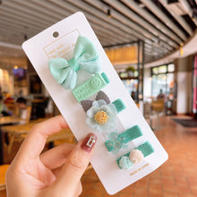 Load image into Gallery viewer, 5pcs/set Rainbow Color Fabric Bowknot Children Hair Clips Cute Cartoon Animal Flower Hairpin Headwear Hair Accessories
