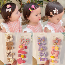 Load image into Gallery viewer, 5pcs/set Rainbow Color Fabric Bowknot Children Hair Clips Cute Cartoon Animal Flower Hairpin Headwear Hair Accessories
