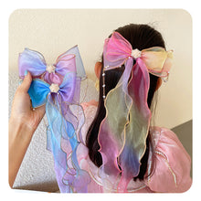 Load image into Gallery viewer, Rainbow Color Bowknot Ribbon Hairpin Cute Mesh Gradient Hair Clips Creative Fashionable Headwear Hair Ornaments for Girls
