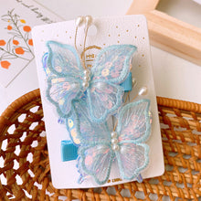 Load image into Gallery viewer, 2pcs/set Children Colorful Mesh Butterfly Hair Clips Double Layer Sequin Pearl Hairpin Headwear Hair Accessories
