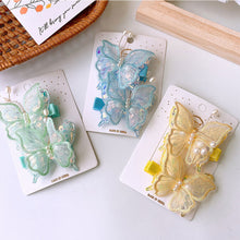 Load image into Gallery viewer, 2pcs/set Children Colorful Mesh Butterfly Hair Clips Double Layer Sequin Pearl Hairpin Headwear Hair Accessories
