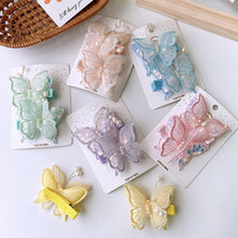 Load image into Gallery viewer, 2pcs/set Children Colorful Mesh Butterfly Hair Clips Double Layer Sequin Pearl Hairpin Headwear Hair Accessories
