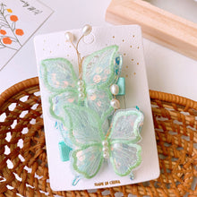 Load image into Gallery viewer, 2pcs/set Children Colorful Mesh Butterfly Hair Clips Double Layer Sequin Pearl Hairpin Headwear Hair Accessories

