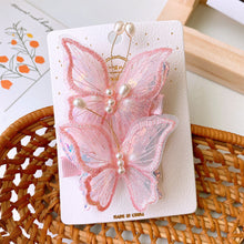 Load image into Gallery viewer, 2pcs/set Children Colorful Mesh Butterfly Hair Clips Double Layer Sequin Pearl Hairpin Headwear Hair Accessories
