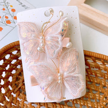 Load image into Gallery viewer, 2pcs/set Children Colorful Mesh Butterfly Hair Clips Double Layer Sequin Pearl Hairpin Headwear Hair Accessories
